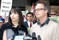 Embattled marijuana activist Marc Emery and his wife Jodie Emery, policing critic for the Green Party, take questions from reporters just before Marc turned himself in to Canadian authorities to be extradited to the US. (Photo by Jeremiah Vandermeer)